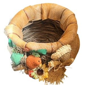 Handcrafted Handwoven Palm Frond‎ Fiber Primitive Fall Country,  Autumn Basket